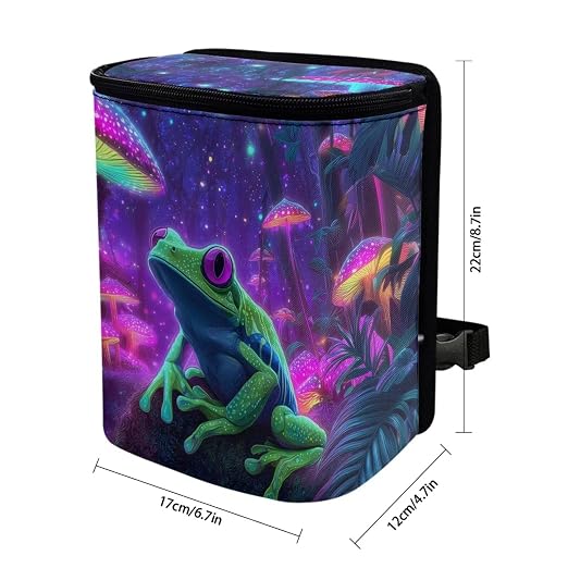 Talayituse Frog Mushroom Galaxy Print Car Trash Can with Lid, Leak Proof Auto Trash Bag Hanging Vehicle Garbage Can Multipurpose Storage Container for Back Seat Road Trip