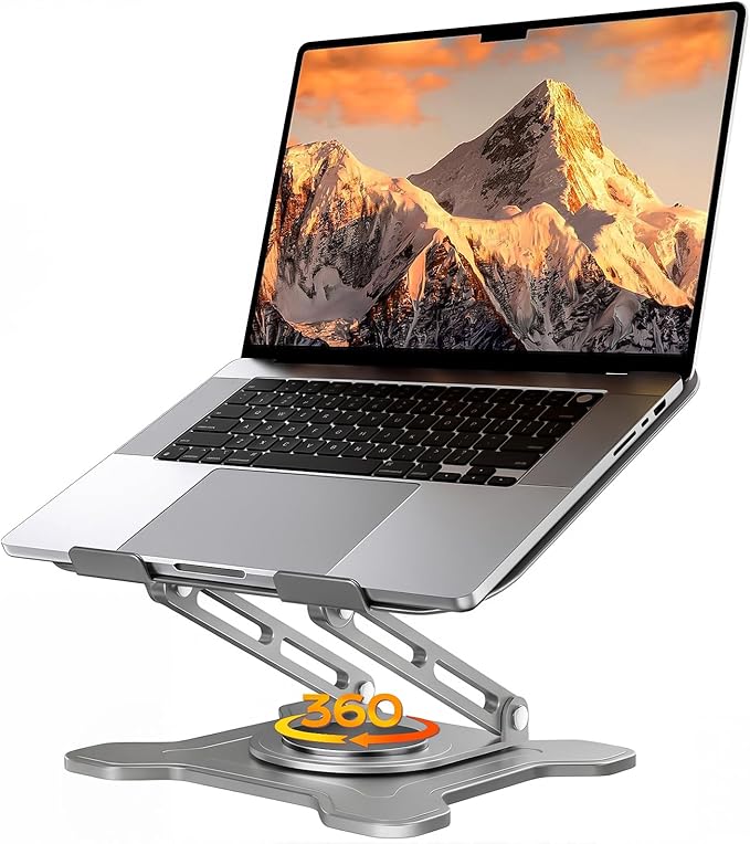 Adjustable Laptop Stand for Desk, 360° Rotating Base Ergonomic Computer Stand, Laptop Riser Foldable Protable for Office Home Fits Compatible with MacBook Pro/Air Notebook up to 10-16" Gray
