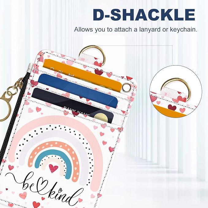 Slim Wallet Credit Card Holder, Rainbows A, RFID Wallet Women Cute Small Front Pocket Wallet With Zipper, PU Leather Thin travel RFID Blocking Card Case ID Window,Ladies Gifts