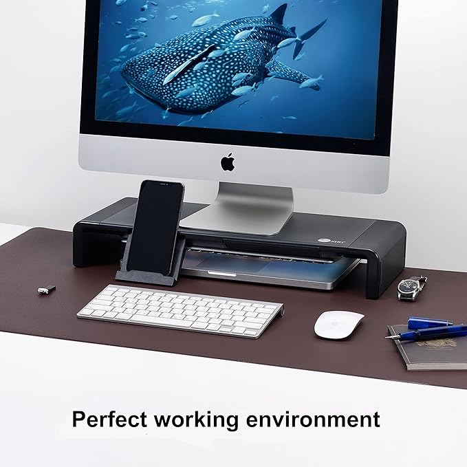 SIIG 20.5" Monitor and Laptop Stand Riser for Desk with Phone Stand and Storage, Width Adjustable 16.5" to 20.5", Max Weight 55lbs, 7.87" Depth (CE-MT2P12-S1)