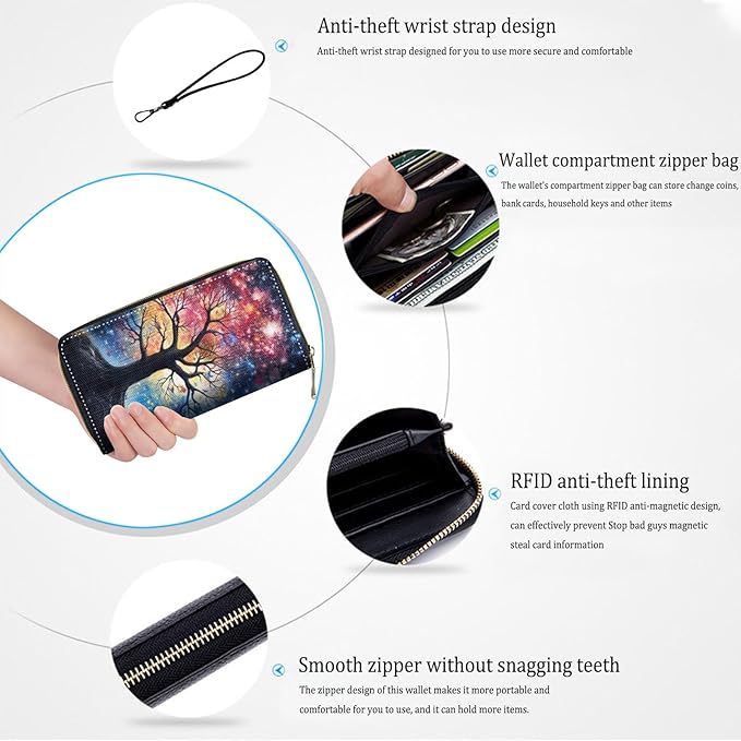 Bxgolkgd Womens Wallet, RFID Blocking Leather Wallet,Large Capacity Wallet Credit Card Holder PU Leather Ladies Clutch with Zipper Coin Pocket - Life Tree