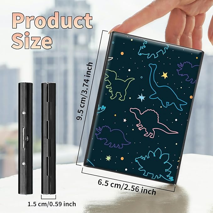 Slim Credit Card Holder, Fun Dinosaurs RFID Blocking Metal Wallet for Men & Women, Aluminum Minimalist Hard Case Pocket-Sized Business Cards Organizer (Fits Up to 10 Cards)