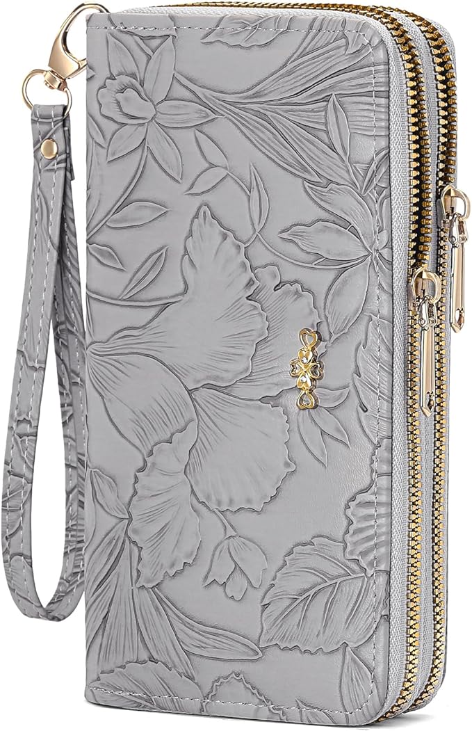 RNIEGA Wallet for Women Clutch Double Zip Around Credit Card Holder Leather Women's Wallet Large Capacity