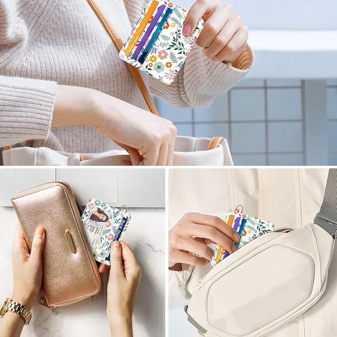 Slim Minimalist Front Pocket RFID Blocking Credit Card Holder Small Wallet Cute Card Cases for Women,Green Leaves