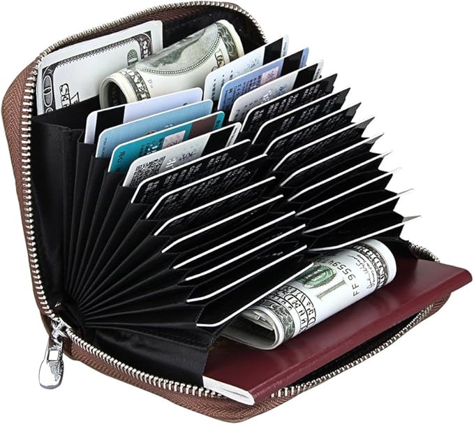 boshiho RFID Blocking 24 Slot Credit Card Holder Wallet Real Leather Multi Card Organizer Wallet with Zipper