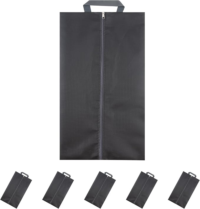5 Pack Travel Shoe Storage Bags, Waterproof Nylon Organizer Pouches with Zipper & Handle for Luggage, Suitcase, Closet (Black) – Dustproof Shoe Bags for Travel, Home Organization