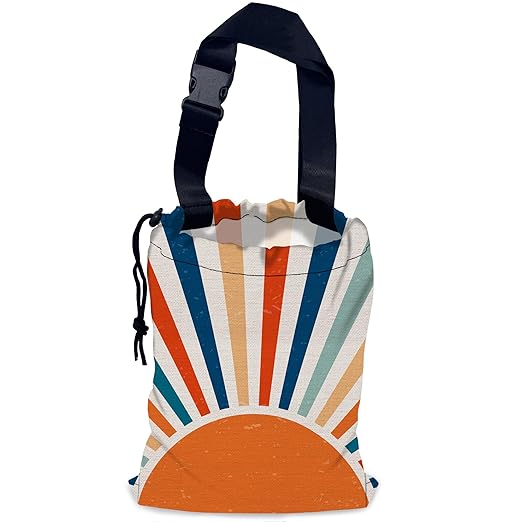 Retro Sunburst Car Garbage Bag,Colourful Sunrise Waterproof Small Car Trash Bag Hanging Back of Seat,Drawstring Hanging Car Trash Bag with Adjustable Buckle for Car Accessories