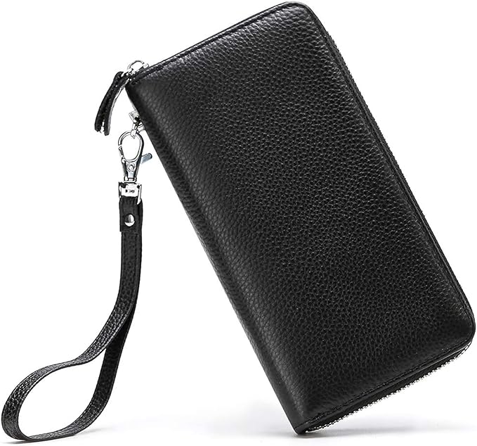 Moflycom Womens Wallet RFID Blocking Genuine Leather Zip Around Wallet Clutch Wristlet Travel Long Purse for Women