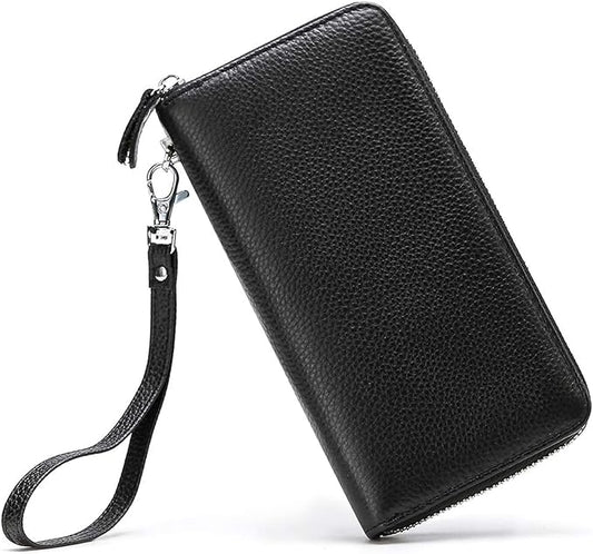 Moflycom Womens Wallet RFID Blocking Genuine Leather Zip Around Wallet Clutch Wristlet Travel Long Purse for Women