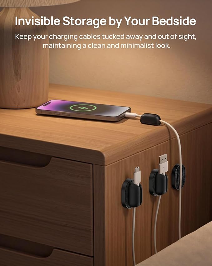 6 Pack Magnetic Cable Holder [2 in 1 Magnet & Adhesive] Cable Clips Silicone for Phone Charger, SODI Minimalist Cord Holder for Nightstand, No-Residue Adhesive Cord Organizer for Desk, Car, Office
