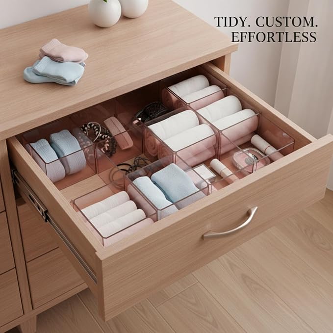 Modular Drawer Dividers Set of 6, Adjustable PP Plastic Organizers for Desk, Kitchen, and Dresser Drawers, 12.6 x 9.4 x 2.4 Inches (Set of 6)