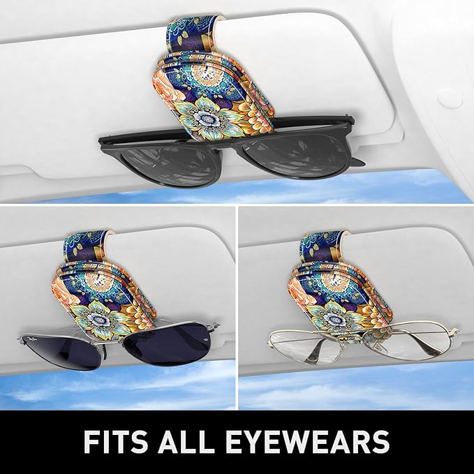 Sunglasses Holder for Car Visor, Magnetic Leather Car Sunglass Holder, Car Sun Visor Glasses Hanger Clip, Car Interior Accessories for Women Men, Fits All Size Eyeglasses