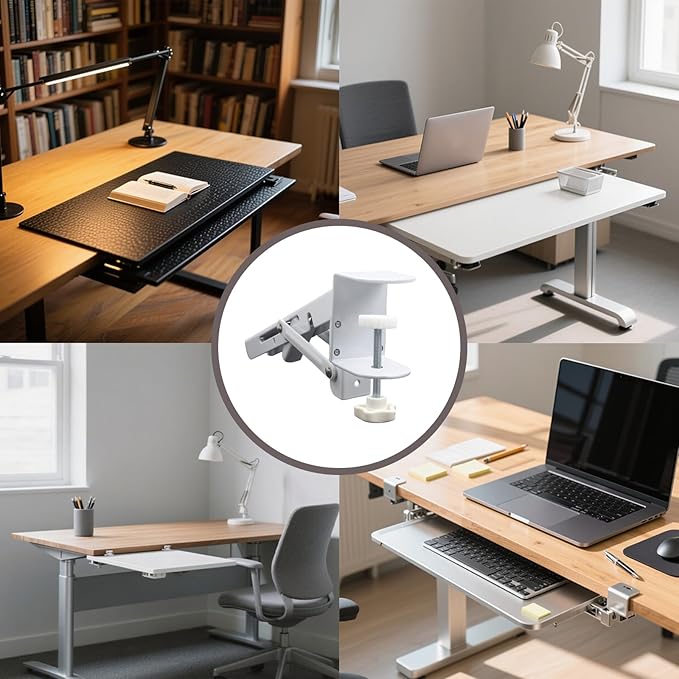 2PCS White Desk Keyboard Tray Support Adjustable Desktop Extension Length 190mm Wrist Support with Screws for Sit Stand Desks