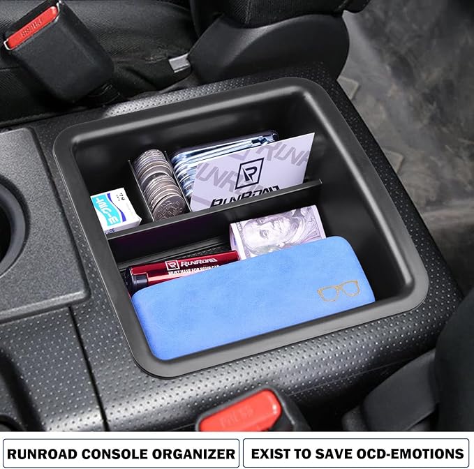 RUNROAD Center Console Organizer Compatible with FJ Cruiser (2007-2021) Accessories, Insert Armrest Box ABS Secondary Storage Tray Coin Container, Black