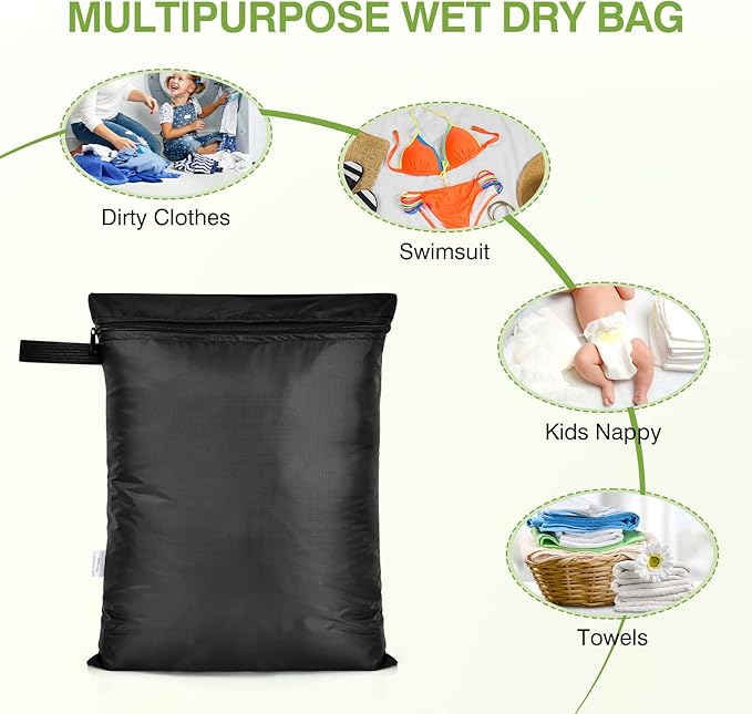 OTraki 12x16 inch Wet Bag 2Pcs Waterproof Swim Bag for Wet Clothes Small Swimsuit Dirty Clothes Laundry Bag Travel Machine Washable for Gym Beach Pool Drying Do Not Exceed 176℉ Black