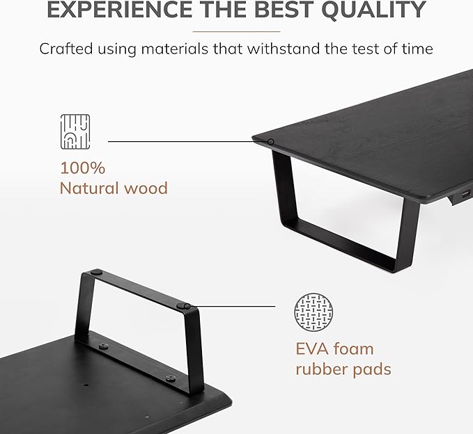 Anji Mountain Monitor Stand - Desktop Organizer & Laptop Riser, Ergonomic Monitor Riser, Space-Saving Monitor Stand for Desk, Durable Construction, Easy Assembly, Ideal for Home & Office,Black