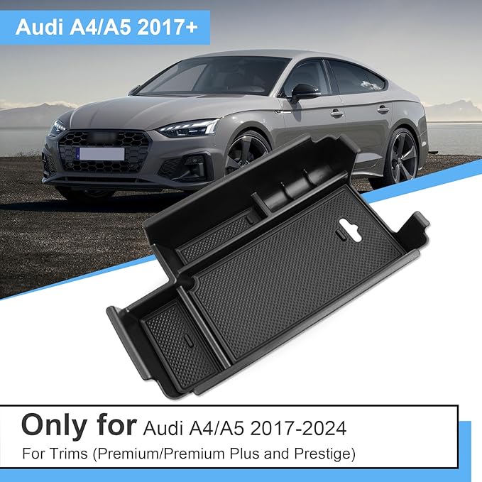 Center Console Organizer for Audi A4 (2017-2024), for Audi A5 (2017-2024), Durable ABS Plastic &Anti-slip Rubber Console Tray Insert Coin Container 2024 A4/A5 Accessories