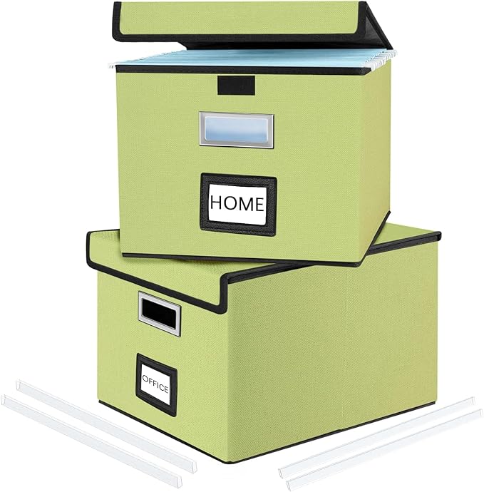 File Organizer Boxes with Lids, Linen Hanging Filing & Storage Box with Plastic Slide for Office/Decor/Home, Universal Hanging Filing Organization Box for Letter/Legal Folder