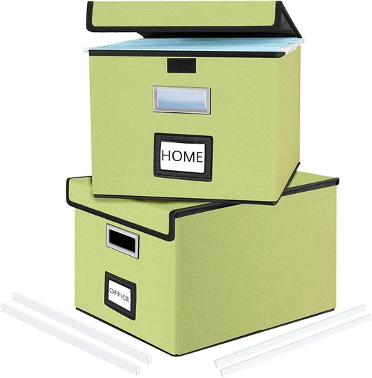 File Organizer Boxes with Lids, Linen Hanging Filing & Storage Box with Plastic Slide for Office/Decor/Home, Universal Hanging Filing Organization Box for Letter/Legal Folder