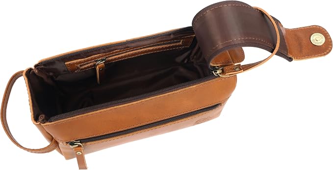 Toiletry Bag for Men – Premium Leather Dopp Kit | Durable Travel Shaving Bag | Stylish Cinnamon Brown Organizer | Compact, Waterproof & Gift-Ready