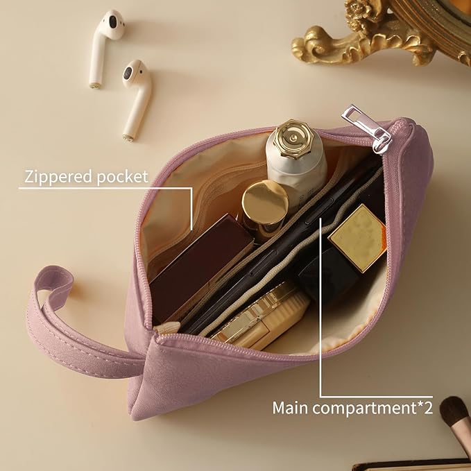 RIGHT AWAY Makeup Bag Travel Cosmetic Bag,Portable Make up Organizer With Handle,Small purse pouches Cell Phone Purse with Compartments for Women Girls（Pink）