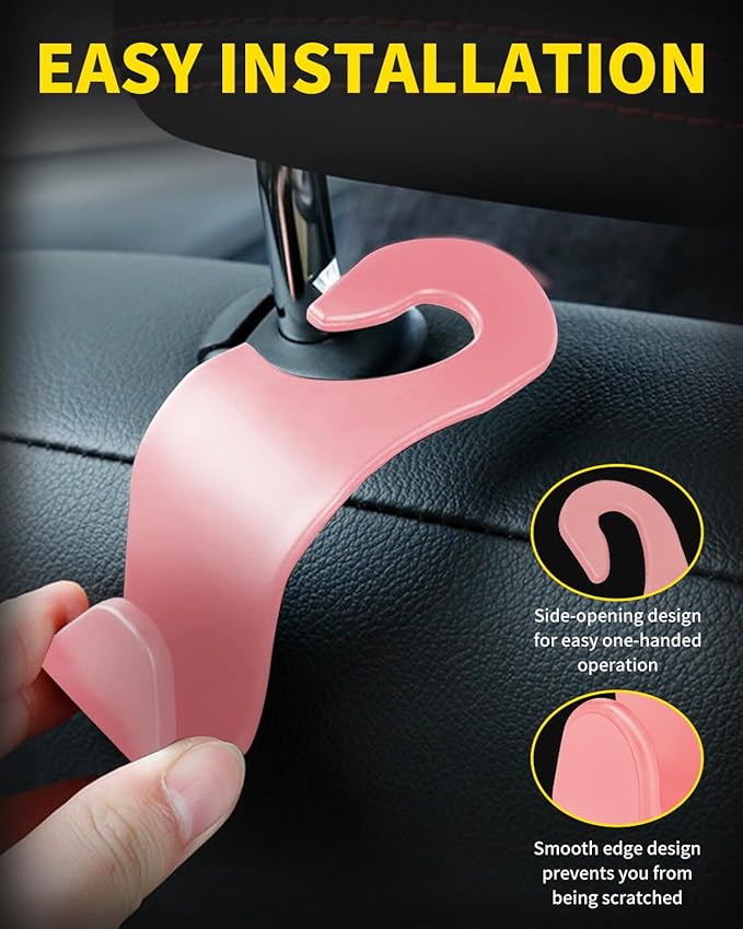 8 Pack Car Seat Headrest Hooks with 44 Pounds Load Capacity, Hangers Storage Organizer Universal Car Interior Accessories for Handbags Water Bottles Purse Coats Umbrellas, Pink