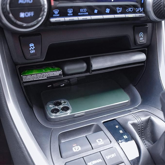 EDBETOS Larger Size Slots Center Console Organizer Compatible with Toyota RAV4 Accessories 2019-2023 2024 2025 and 2021-2025 RAV4 Prime Insert Tray Secondary Storage Box for Phone with Case, Black