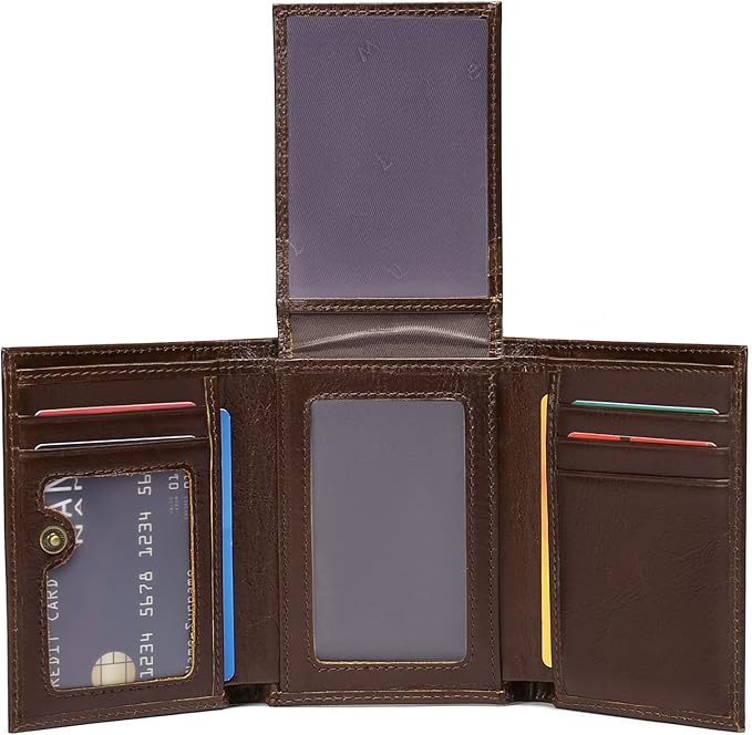 FALAN MULE Men's Wallet Genuine Leather Trifold Wallet With ID Window