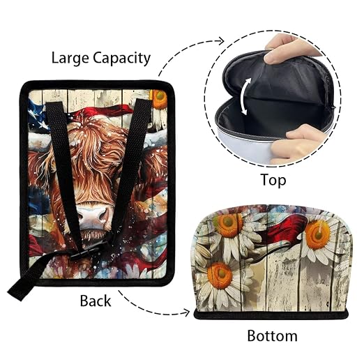 Talayituse Highland Cattle Daisy Print Car Trash Can with Lid, American Flag Wood Leak Proof Auto Trash Bag Hanging Vehicle Garbage Can Multipurpose Storage Container for Back Seat Road Trip