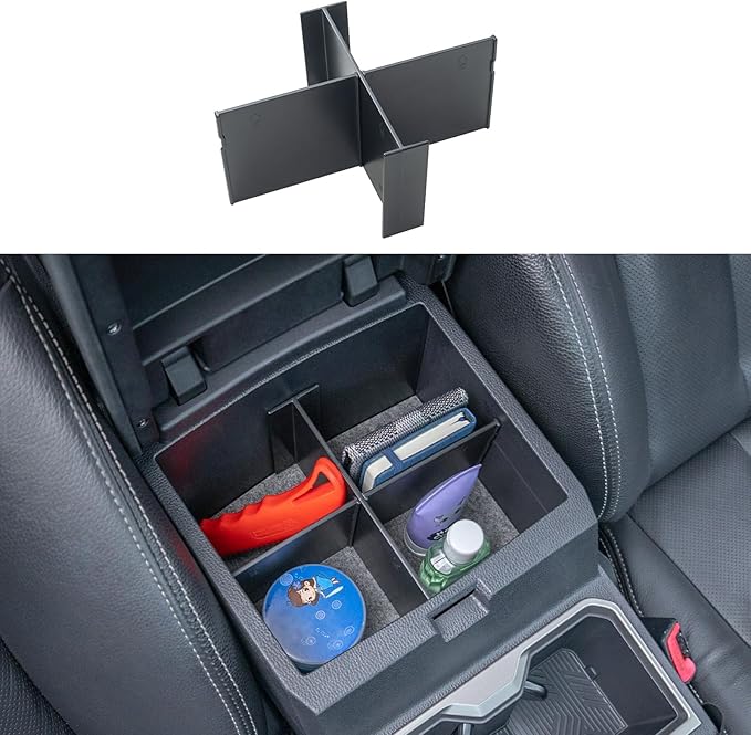JKCOVER Compatible with 2024 2025 2026 Toyota Tacoma Center Console Divider Organizer Secondary Storage Insert Armrest Accessories ABS Material (Patented Design, 4 Compartments)