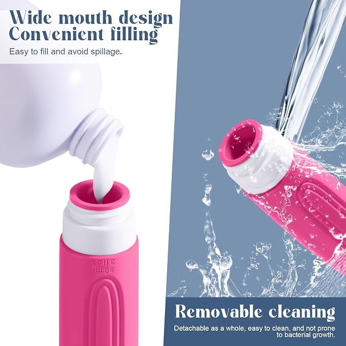 Travel Bottles for Toiletries, 3oz TSA Approved Travel Size Toiletries, Silicone Leak-Proof Refillable Containers, Squeezable Liquid Essentials Bottles W/Clear Bag (RED)
