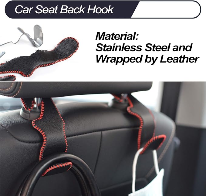 MECHCOS Car Seat Headrest Hooks for Car Back Seat Organizer Hanger Storage Hook Holder for Car SUV Organization Purse Shopping Groceries Bag Handbag, Black & Red, 2 Pack