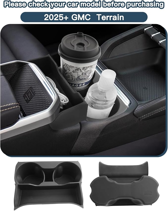 Ruiya 2026 Terrain Center Console Cup Holder for GMC Terrain 2026 Accessories Silicone Material 2 in 1 Console Organizer with Cup Holder Compatible with 2025 2026 GMC Terrain Elevation/AT4/Denali