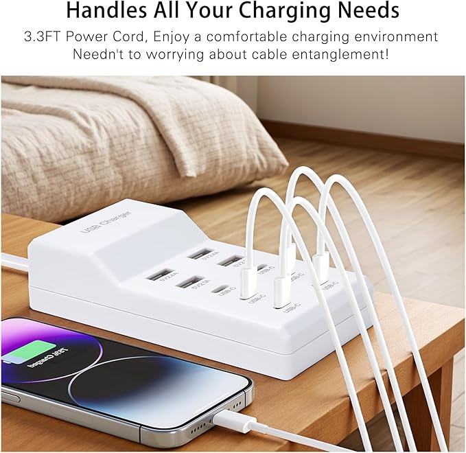 USB Fast Charger, 10-Port Portable Charging Station, Suitable for Various Devices, Compatible with iPhone, iPad, Samsung, Google, Xiaomi, Huawei and Other USB Charging Devices
