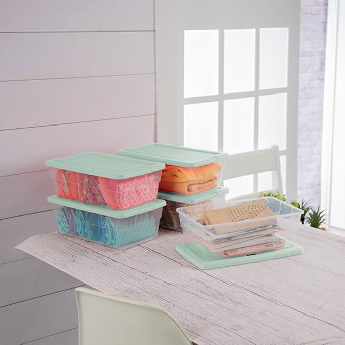 Sterilite 5-Pack Stackable Storage Bin with Lid, Clear Plastic Design, 6 Quart