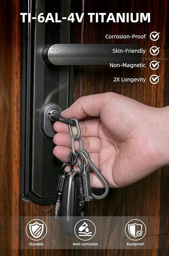 KEEPO LINK Titanium Key Ring Side Pushing, Small Key Ring Quick Release Keychain Connector for Men, 2 Pcs, OLO03