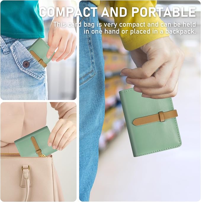 Credit Card Holder with 40 Suitable Slot, ID Card Case PU Leather Wallet for Women Men Business Organiser Pocket (Macaron Green)
