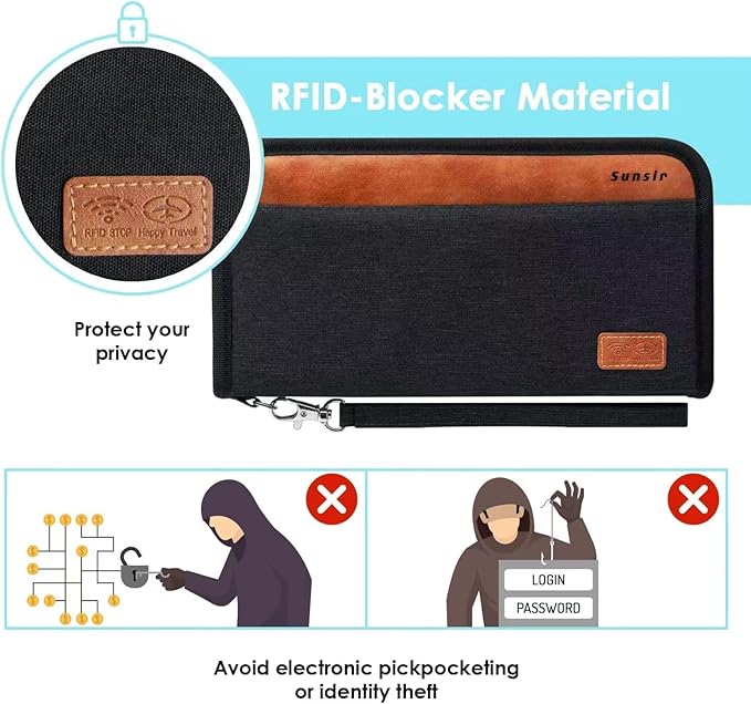 Travel Passport Wallet Family Passport Holder RFID Blocking Waterproof Bag Documents Organizer Premium Durable Passport Case With Luggage Tag(Black)