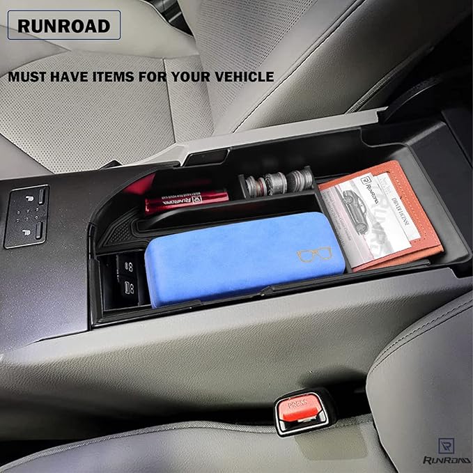 RUNROAD Center Console Organizer Compatible with Toyota Camry XLE XSE 2018-2024 and Camry LE SE 2020 2021 2022 2024 Accessories, Armrest Insert Tray Secondary Storage Box Fit 2 USB Ports, Black