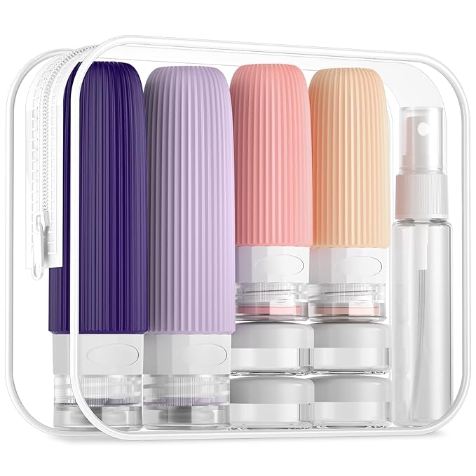 Mrsdry 16 Pack Travel Bottles Set, TSA Approved Leak Proof Silicone Squeezable Containers for Toiletries, Refillable Travel Accessories for Conditioner, Shampoo, Lotion & Body Wash Accessories