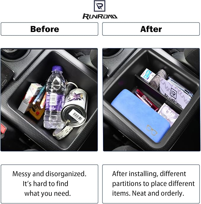 RUNROAD Center Console Organizer Compatible with FJ Cruiser (2007-2021) Accessories, Insert Armrest Box ABS Secondary Storage Tray Coin Container, Black