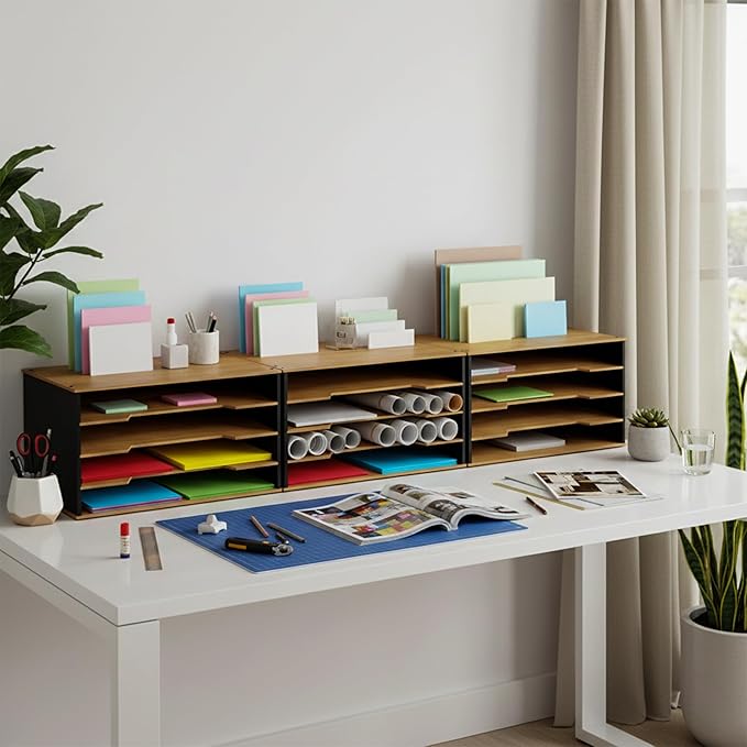 12x18 Construction Paper Organizer, 4-Tier Wooden Flat File for 11x17, A3 & Tabloid Sheets | Durable wood Desk Paper Storage for Classroom, Office & Art Studio