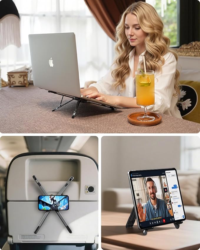 Viozon Portable Laptop Stand for Desk, Foldable Adjustable Computer Riser with Magnetic Phone Holder, Aluminum Laptop Stand for 10–16” Laptops & 4–13” Phones/Tablets (Space Grey)