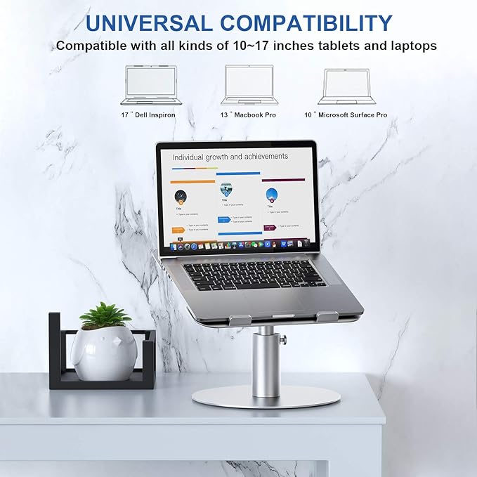 Adjustable Laptop Stand, Aluminum Laptop Riser, Multi-Angle Height Adjustable 360°Rotation Notebook Stand Desktop Holder Compatible with Mac MacBook Pro Air, Lenovo, Dell XPS, HP(10-17")