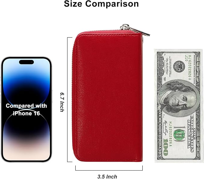 Cellphone Wallet for Women Dual Zipper Long Purse with Removable Wristlet