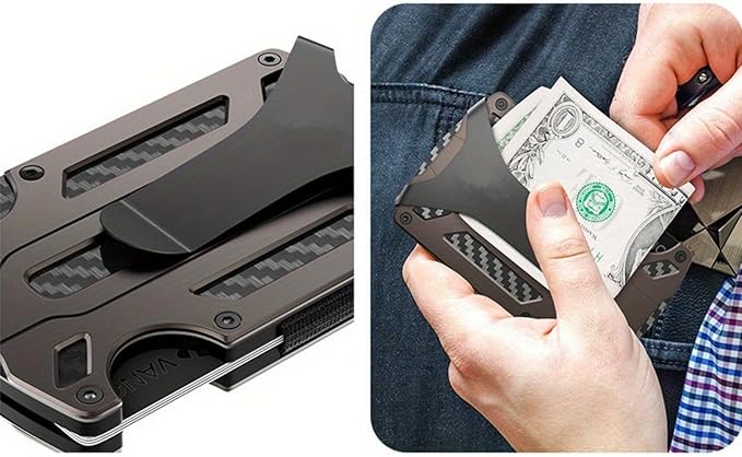 CCidea Mens Card Holder with Money Clip, Christmas Gifts for Men, Slim Minimalist Wallet for Men, Anti-scratch Carbon Fiber Wallet with RFID Blocking- Holds up to 12 Cards and 8 Bills (Coffee)