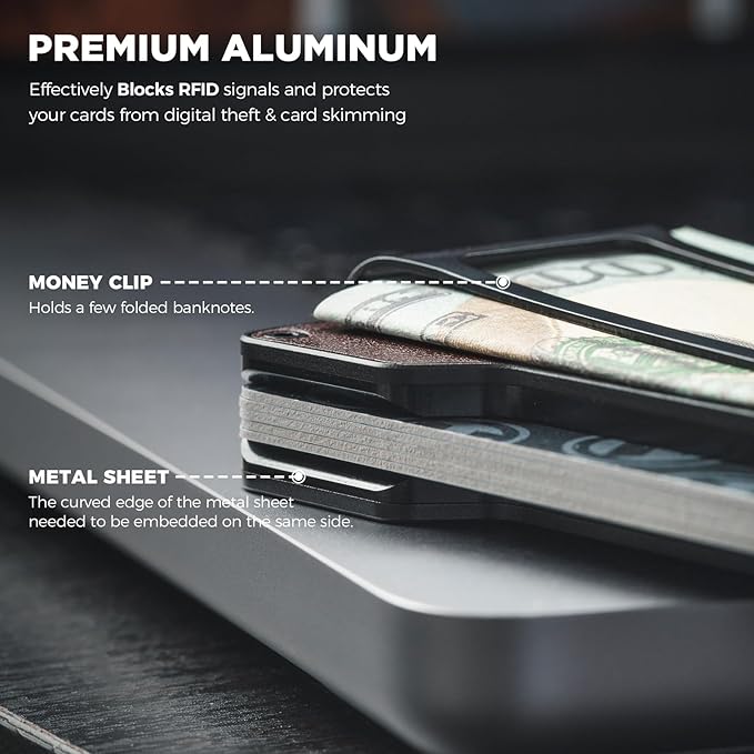 VULKIT Men's Metal Wallet with Money Clip Slim Credit Card Holder, Minimalist Business Card Case Front Pocket Wallet for Men(Retro Epresso)