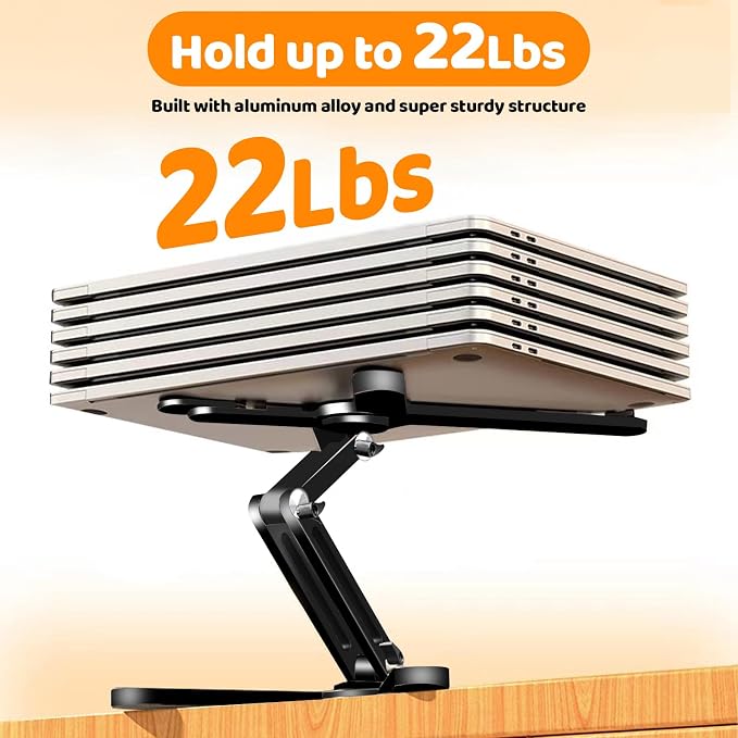 Moallia N86 360 Rotating Laptop Stand, Adjustable Height & Angle, Ergonomic Metal Riser for Desk Collaborative Work, Fully Foldable for Easy Storage, Fits All MacBook & Laptops up to 16 inches, Black