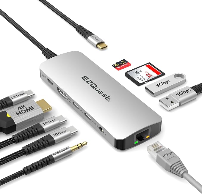 USB-C Hub Docking Station 10 in 1 with 4K HDMI 60Hz, 1 GBS Ethernet, 2 USB C Gen 2 10Gbs, 1 PD 3.0, 2 USB-A 3.0, Audio Ports, SD/Micro SD, Compatible with USB Type C/Thunderbolt Computers