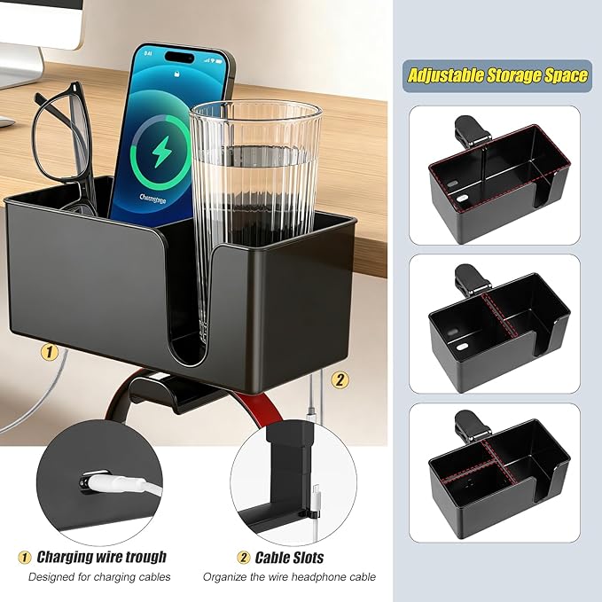 MYITYARD 4 in 1 Desk Cup Holder Clamp, Detachable Clip On Drink Holder with Rotating Headphone Hanger, Anti-Spill Desktop Organizer Pen Holder for Mug, Pen, Phone, Gaming Office Desk Accessories